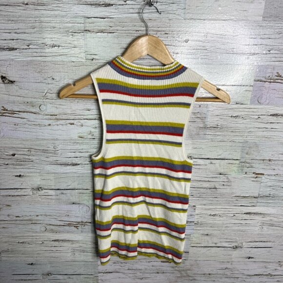 Anthropologie moth striped crop top white yellow size medium - Picture 8 of 8